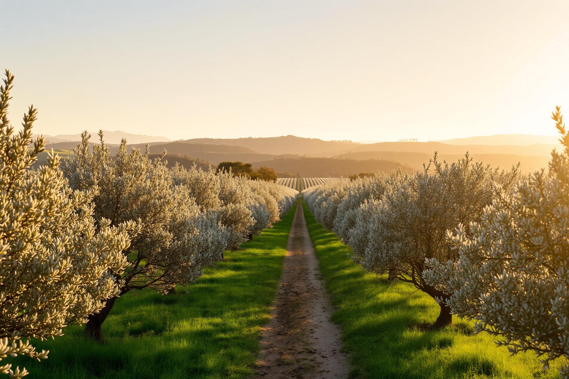 Olive grove in Alentejo, Portugal at golden hour